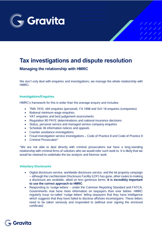 Gravita tax investigations and dispute flyer image